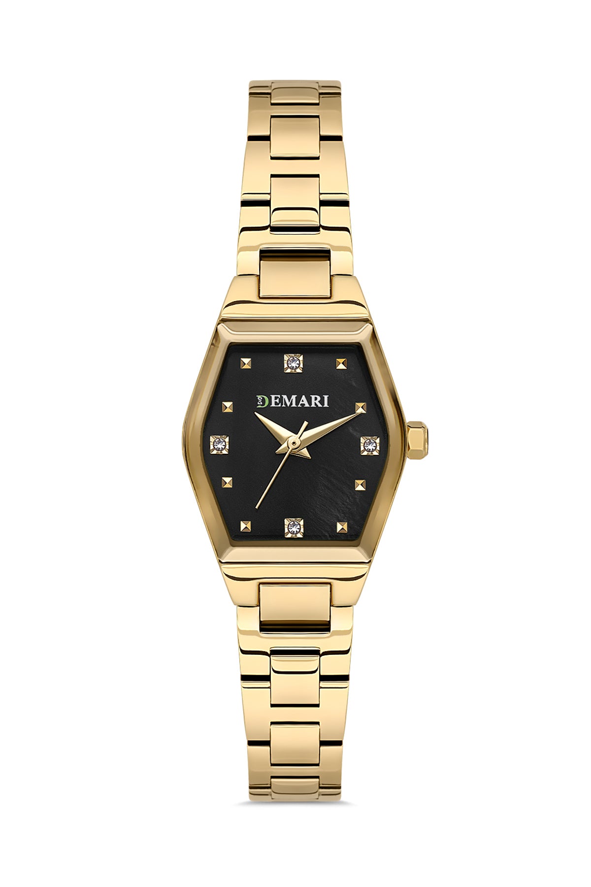 Kadın Kol Saati Quartz Mekanizma Gold Renk Çelik Görünümlü Kasa Siyah Kadran Taş Detaylı DM-00109L-B2