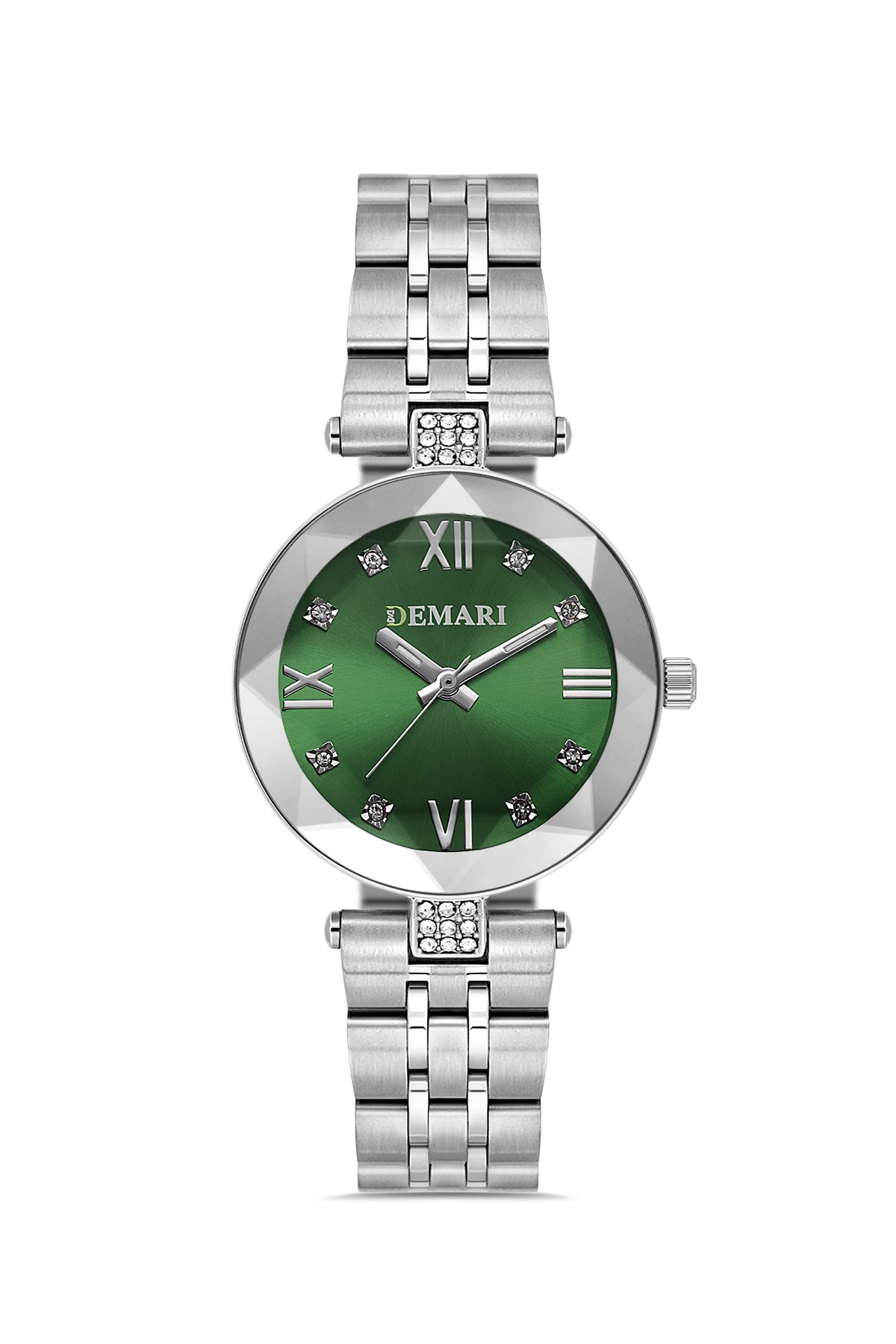 Kadın Kol Saati Quartz Mekanizma Gümüş Çelik Kordon Taş Detaylı Yeşil Kadran DM-00100L-A10
