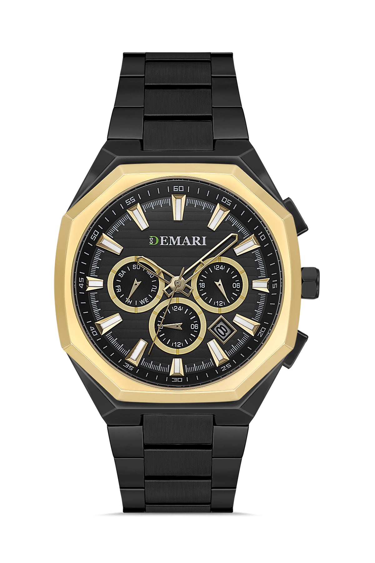 Erkek Kol Saati Quartz Mekanizma Siyah Çelik Kordon Siyah Kadran Köşeli Kasa Gold Detaylı – DM-00106G-G2