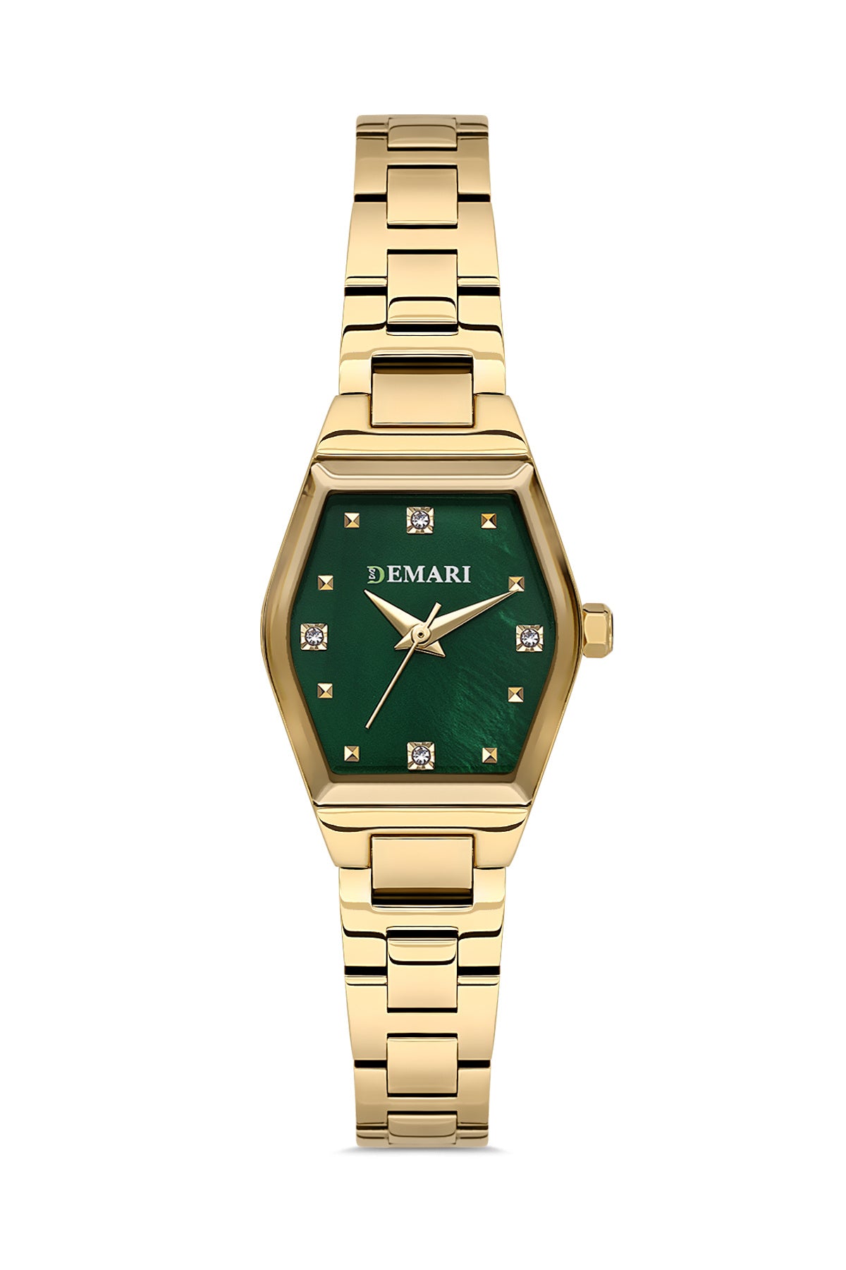 Kadın Kol Saati Quartz Mekanizma Gold Renk Çelik Görünümlü Kasa Yeşil Kadran Taş Detaylı DM-00109L-B10