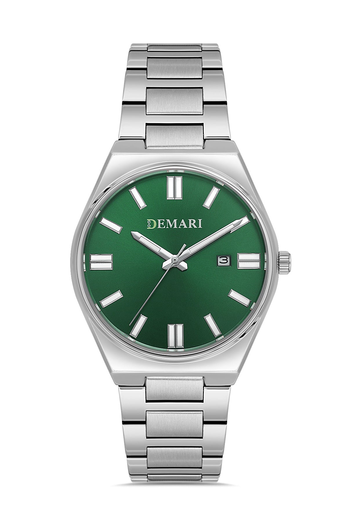 Erkek Kol Saati Quartz Mekanizma Gümüş Çelik Kordon Yeşil Kadran Tarih Göstergeli – DM-00109G-A10