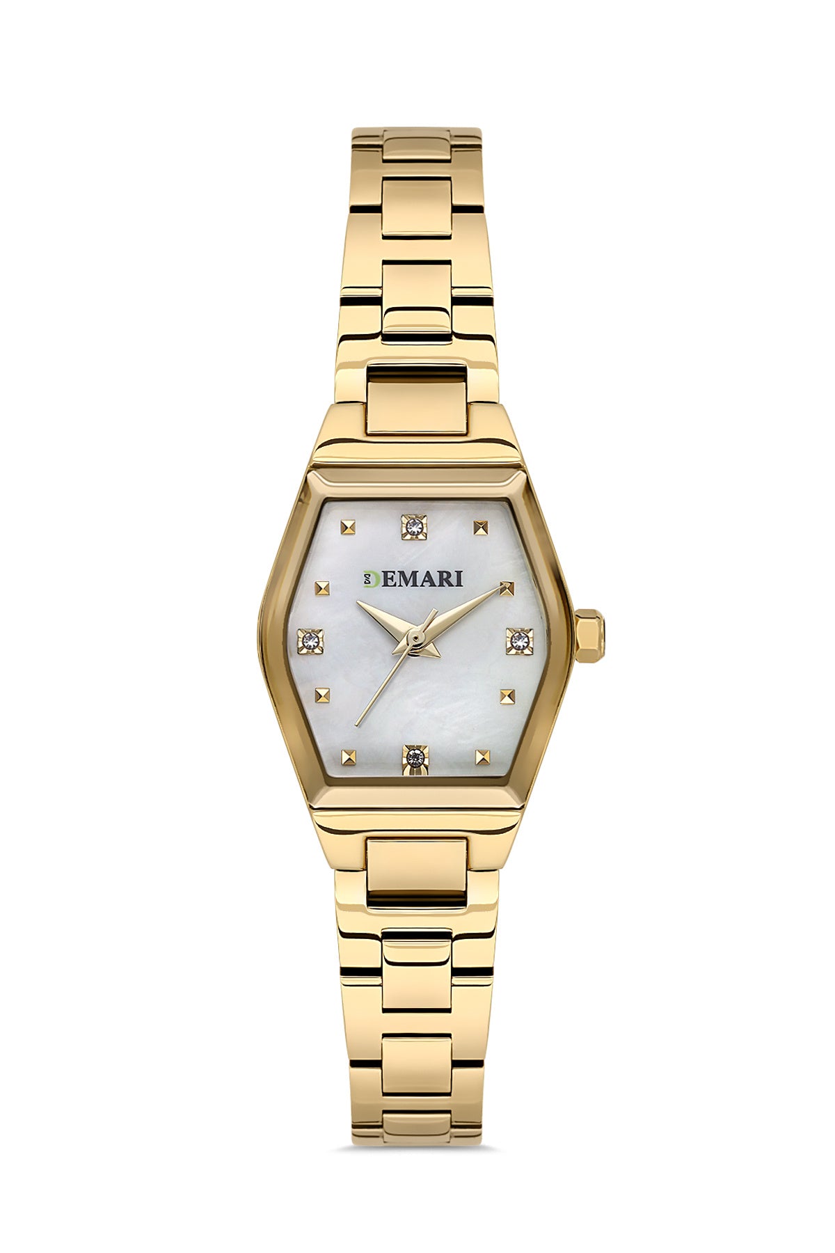 Kadın Kol Saati Quartz Mekanizma Gold Renk Çelik Görünümlü Kasa Beyaz Kadran Taş Detaylı DM-00109L-B1