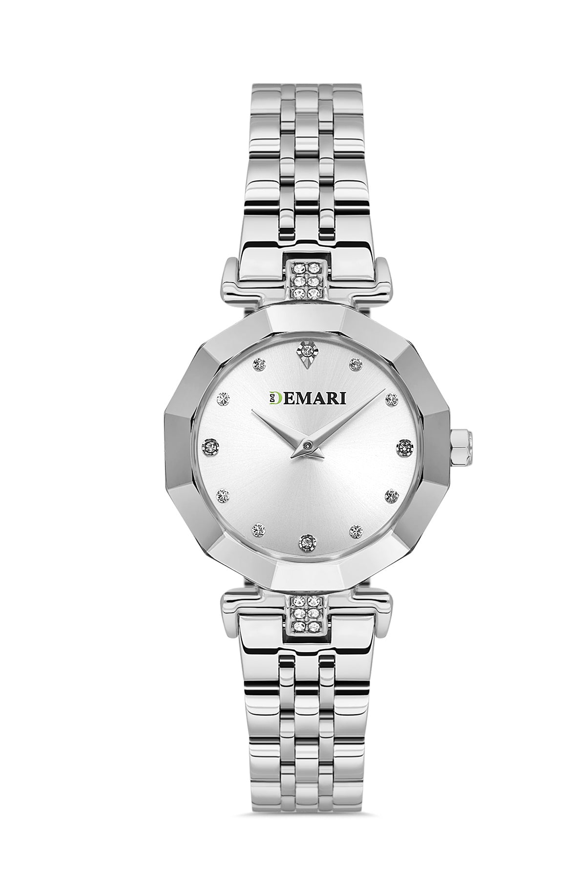 Kadın Kol Saati Quartz Mekanizma Gümüş Çelik Kordon Taş Detaylı Gümüş Kadran Çokgen Kasa DM-00103L-A1