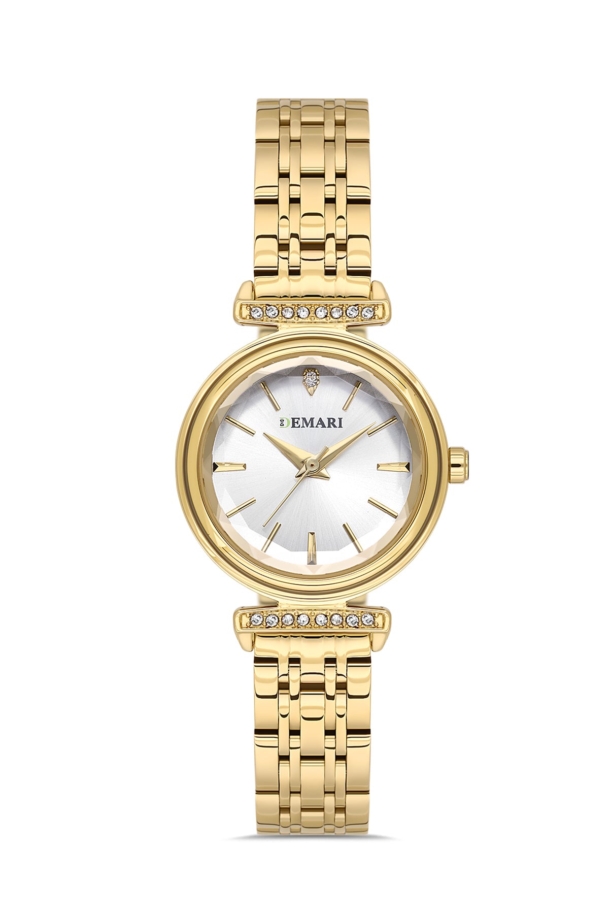 Kadın Kol Saati Quartz Mekanizma Gold Çelik Kordon Taş Detaylı Beyaz Kadran Yuvarlak Kasa DM-00111L-B1