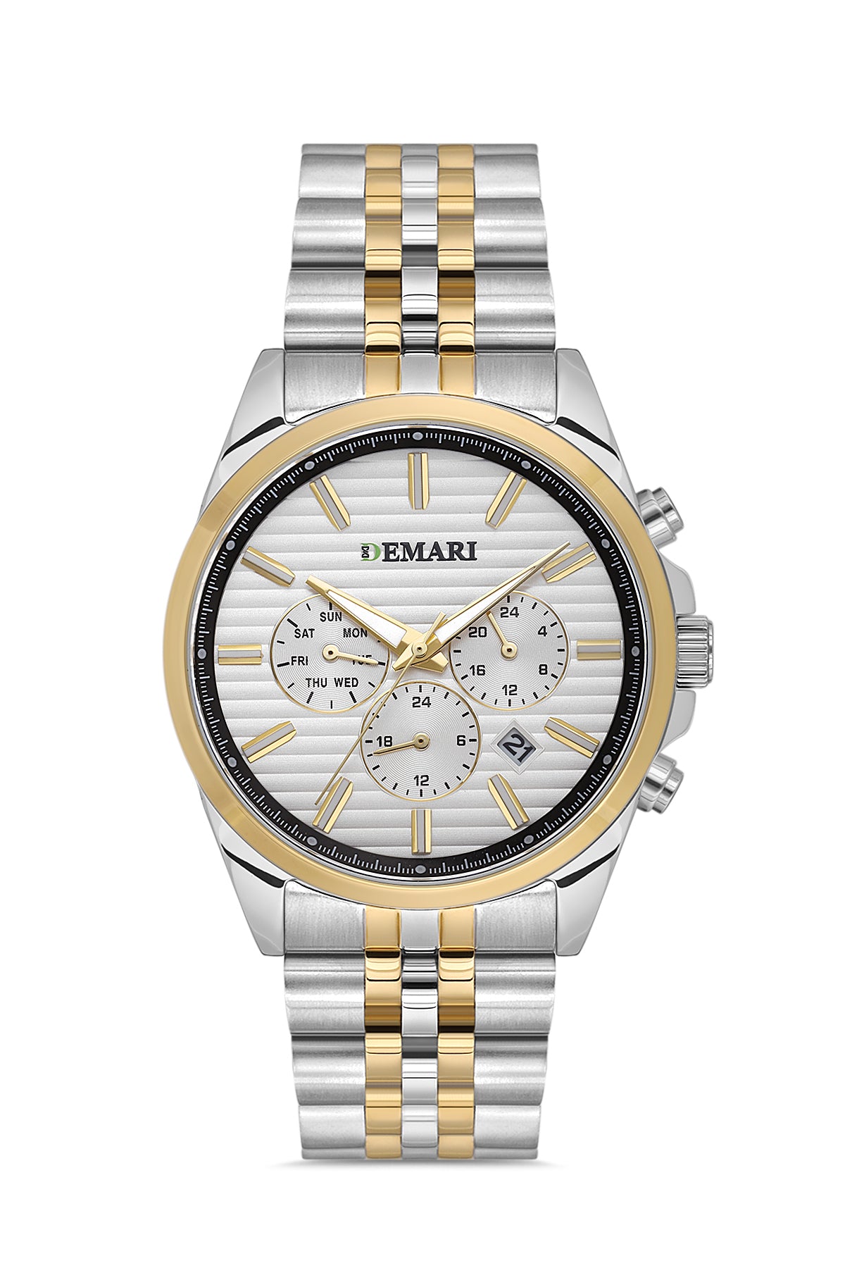 Erkek Kol Saati Quartz Full Fonksiyonlu Gümüş ve Gold Detaylı Çelik Kasa Gümüş Kadran DM-00113G-D1