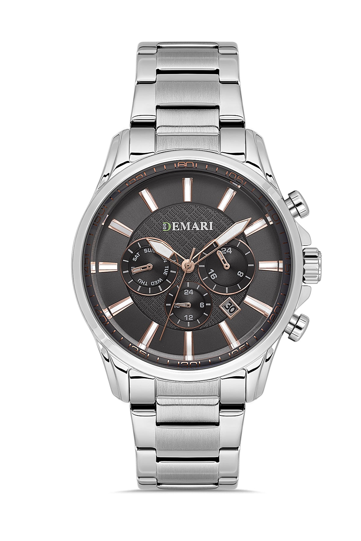 Erkek Kol Saati Quartz Mekanizma Gümüş Çelik Kordon Füme Kadran Rose Gold Detaylı – DM-00100G-A9