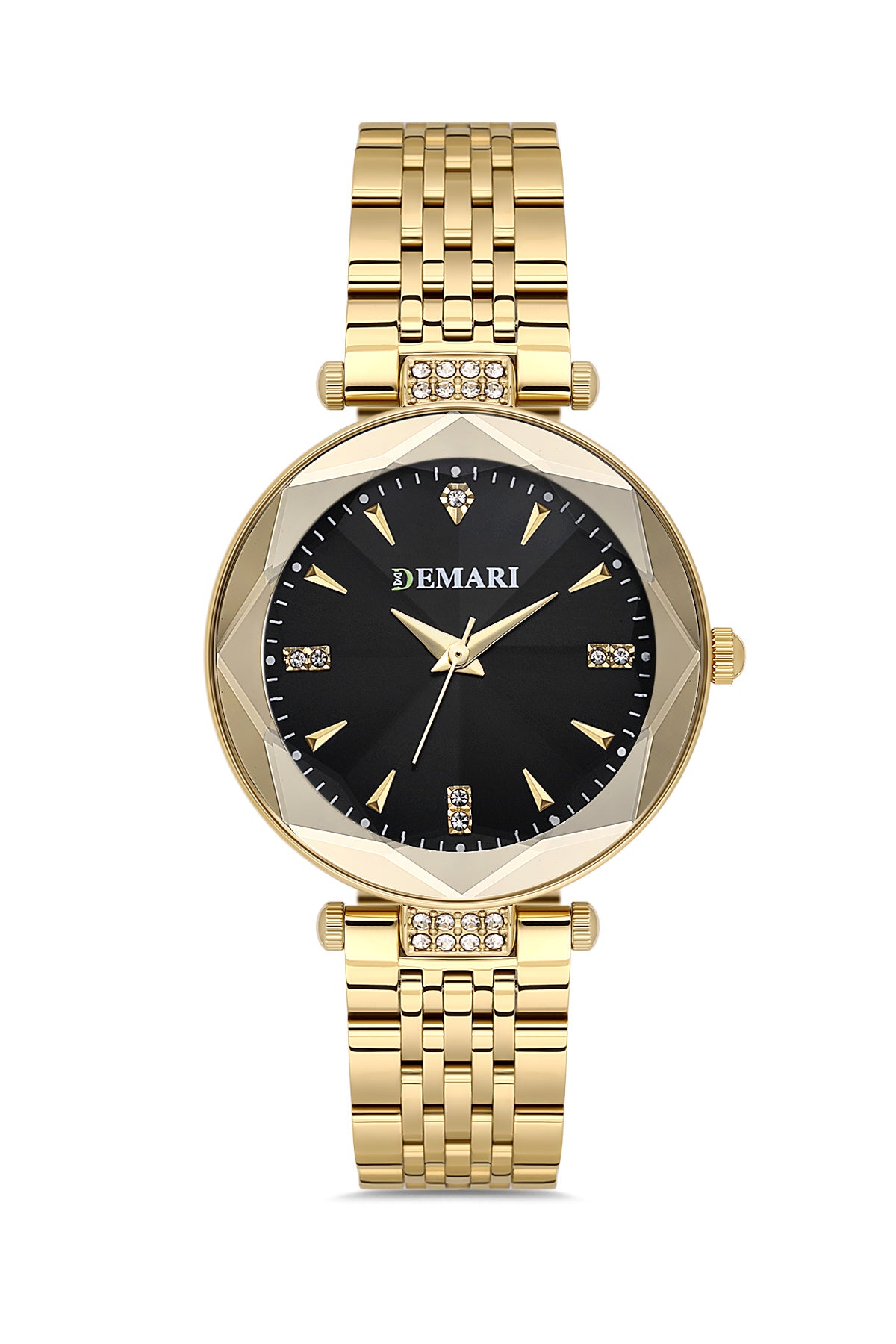 Kadın Kol Saati Quartz Mekanizma Gümüş Çelik Kordon Taş Detaylı Siyah Kadran DM-00104L-B2