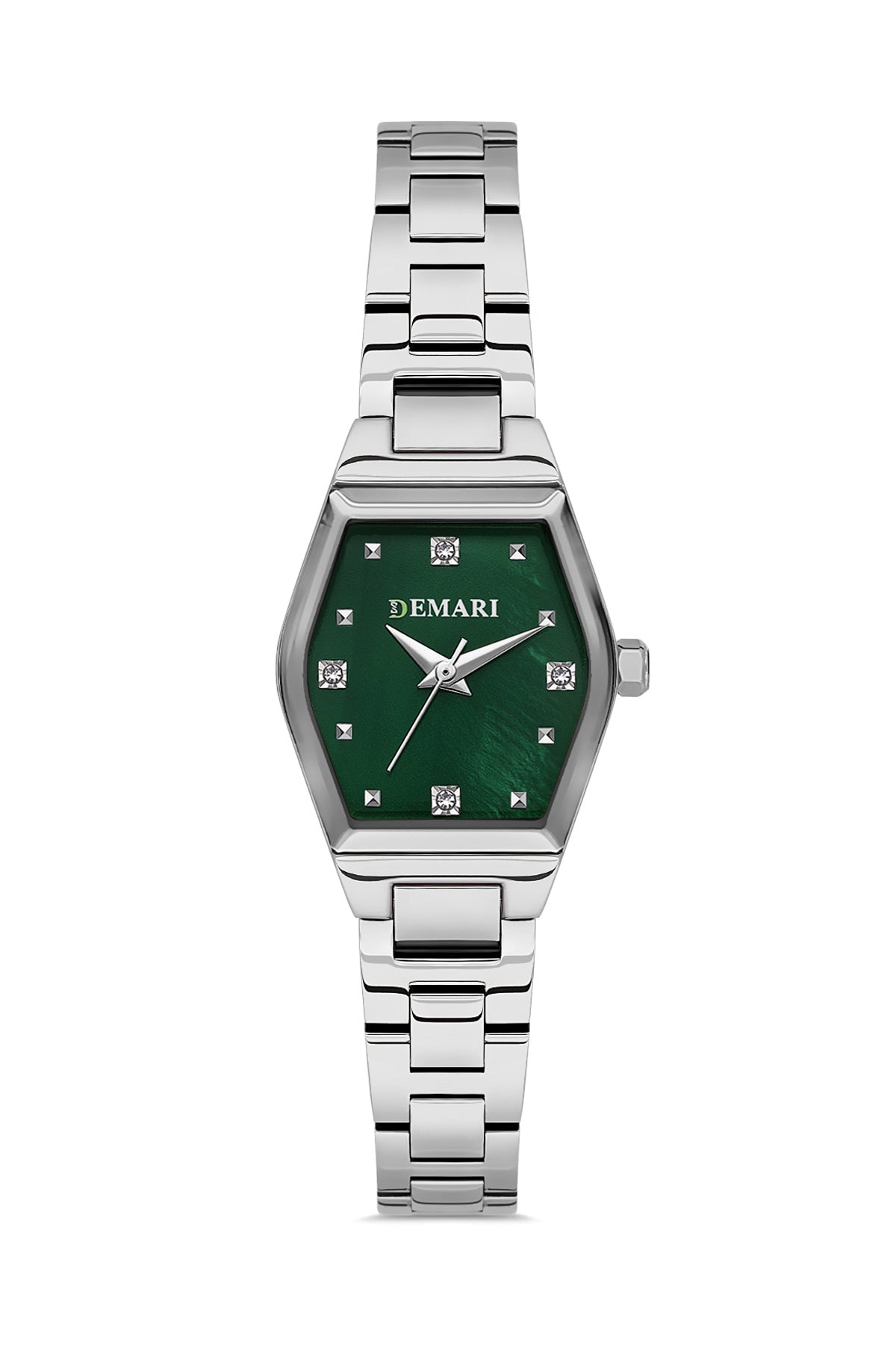 Kadın Kol Saati Quartz Mekanizma Gümüş Renk Çelik Görünümlü Kasa Yeşil Kadran Taş Detaylı DM-00109L-A10