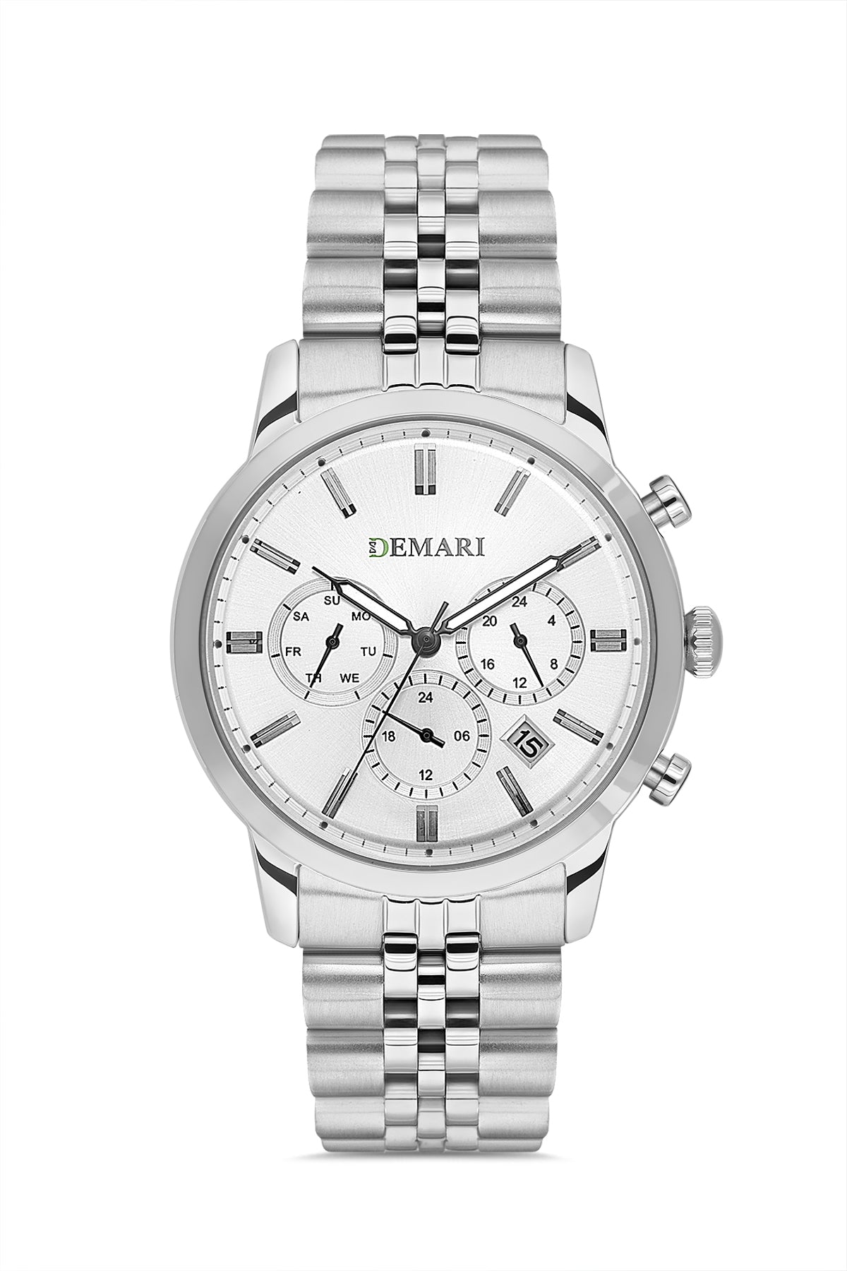 Erkek Kol Saati Quartz Full Fonksiyonlu Gümüş Çelik Kasa ve Kordon Beyaz Kadran DM-00111G-A1