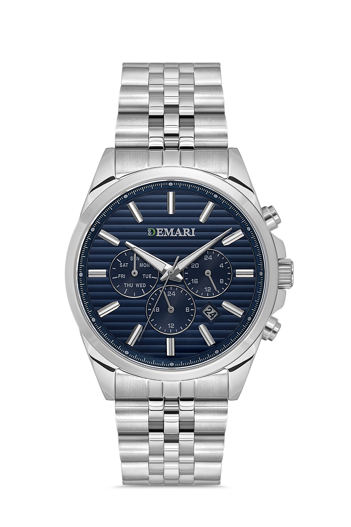 Erkek Kol Saati Quartz Full Fonksiyonlu Gümüş Çelik Kasa Çizgili Lacivert Kadran DM-00113G-A3
