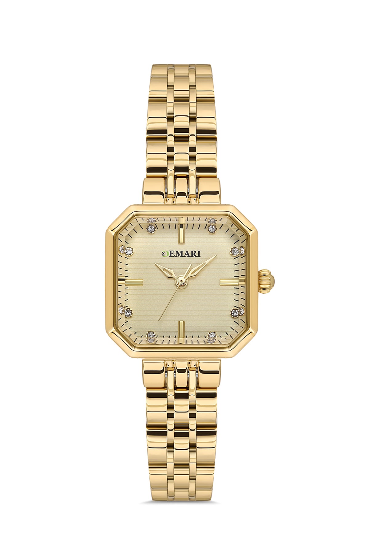 Kadın Kol Saati Quartz Mekanizma Gold Renk Kare Kasa Çizgili Gold Kadran Taş Detaylı DM-00114L-B4