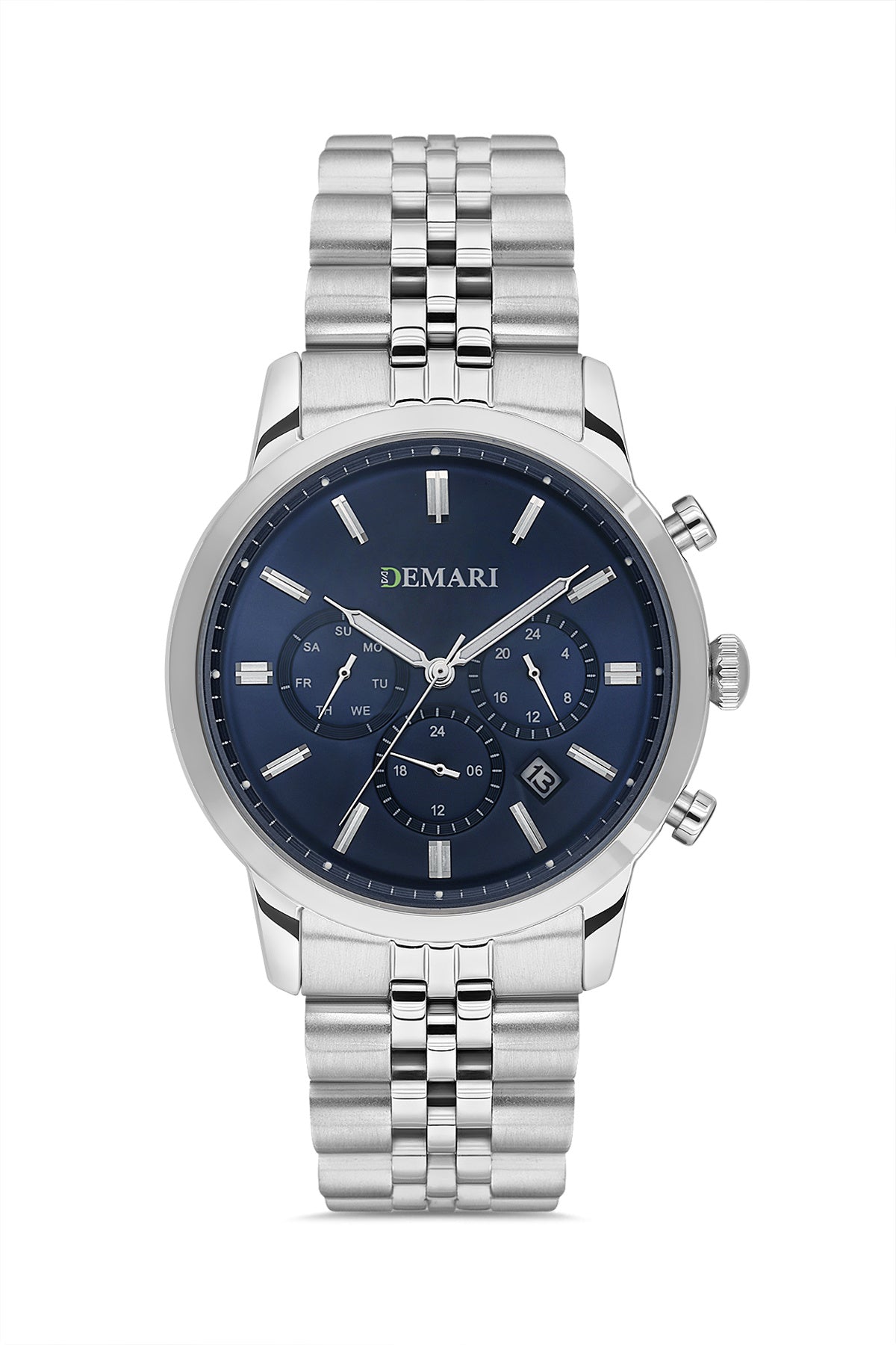 Erkek Kol Saati Quartz Full Fonksiyonlu Gümüş Çelik Kasa ve Kordon Lacivert Kadran DM-00111G-A3