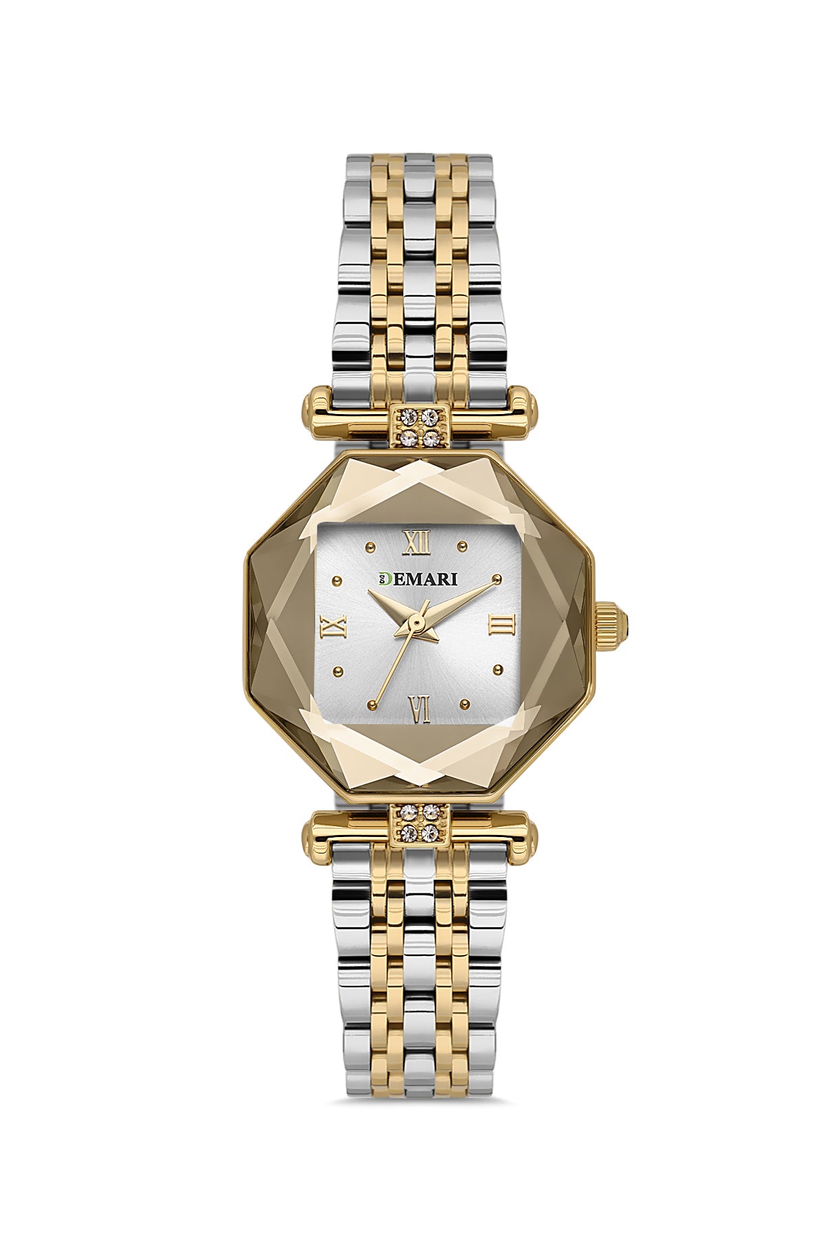 Kadın Kol Saati Quartz Mekanizma Gold & Gümüş Renk Sekizgen Kasa Beyaz Kadran Romen Rakamlı DM-00110L1
