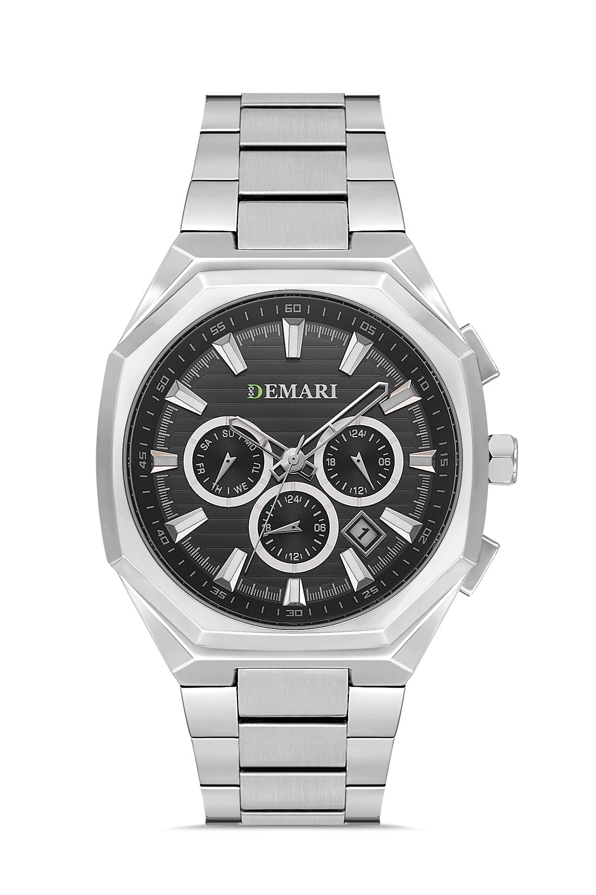 Erkek Kol Saati Quartz Mekanizma Gümüş Çelik Kordon Siyah Kadran Köşeli Kasa Gümüş Detaylı – DM-00106G-A2