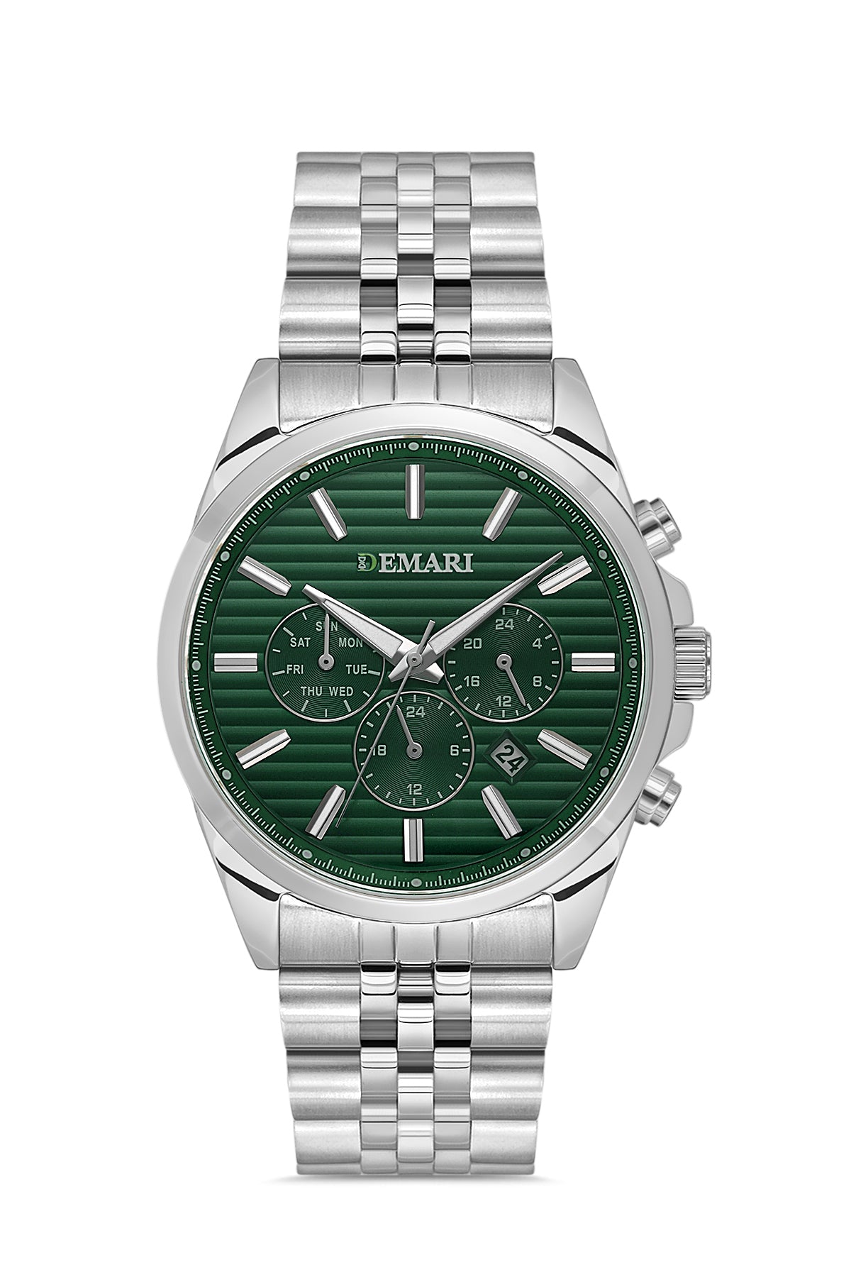 Erkek Kol Saati Quartz Full Fonksiyonlu Gümüş Çelik Kasa Çizgili Yeşil Kadran DM-00113G-A10
