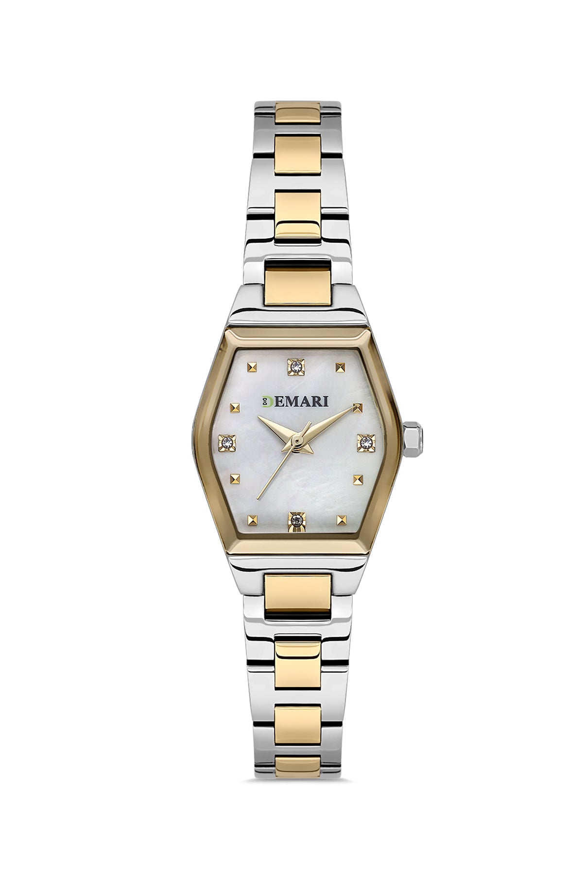 Kadın Kol Saati Quartz Mekanizma Gold & Gümüş Çelik Kordon Taş Detaylı Beyaz Kadran DM-00109L-D1
