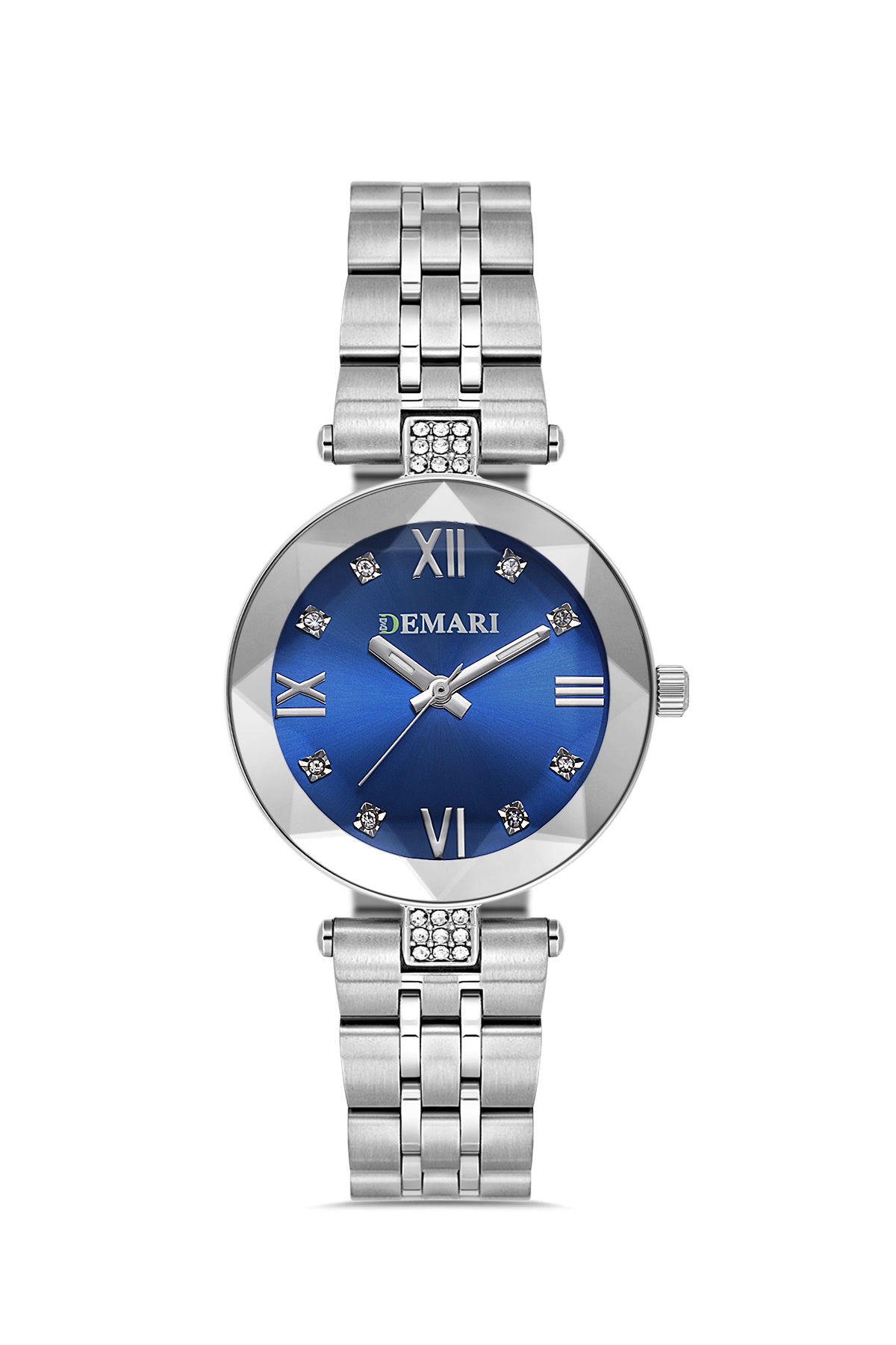 Kadın Kol Saati Quartz Mekanizma Gümüş Çelik Kordon Taş Detaylı Mavi Kadran DM-00100L-A3