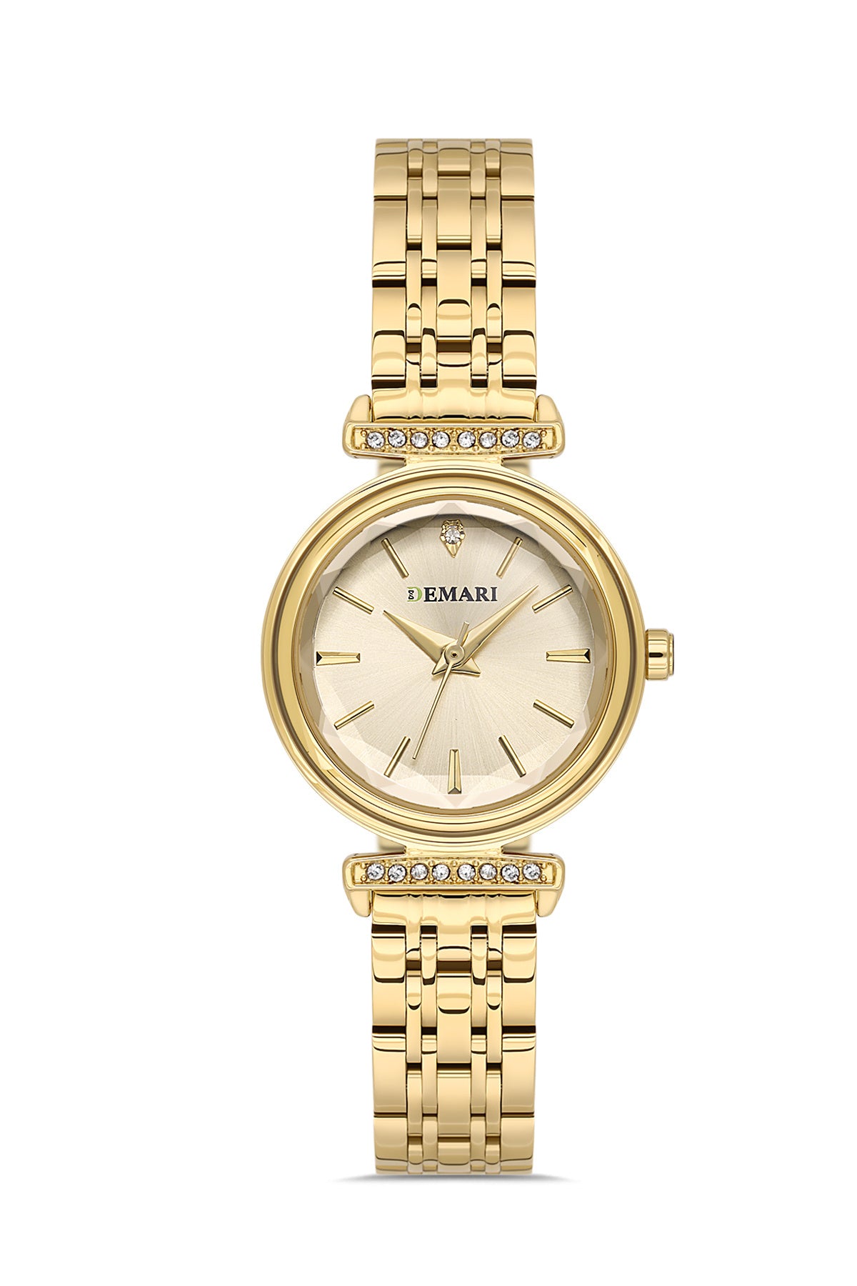 Kadın Kol Saati Quartz Mekanizma Gold Çelik Kordon Taş Detaylı Gold Kadran Yuvarlak Kasa DM-00111L-B4