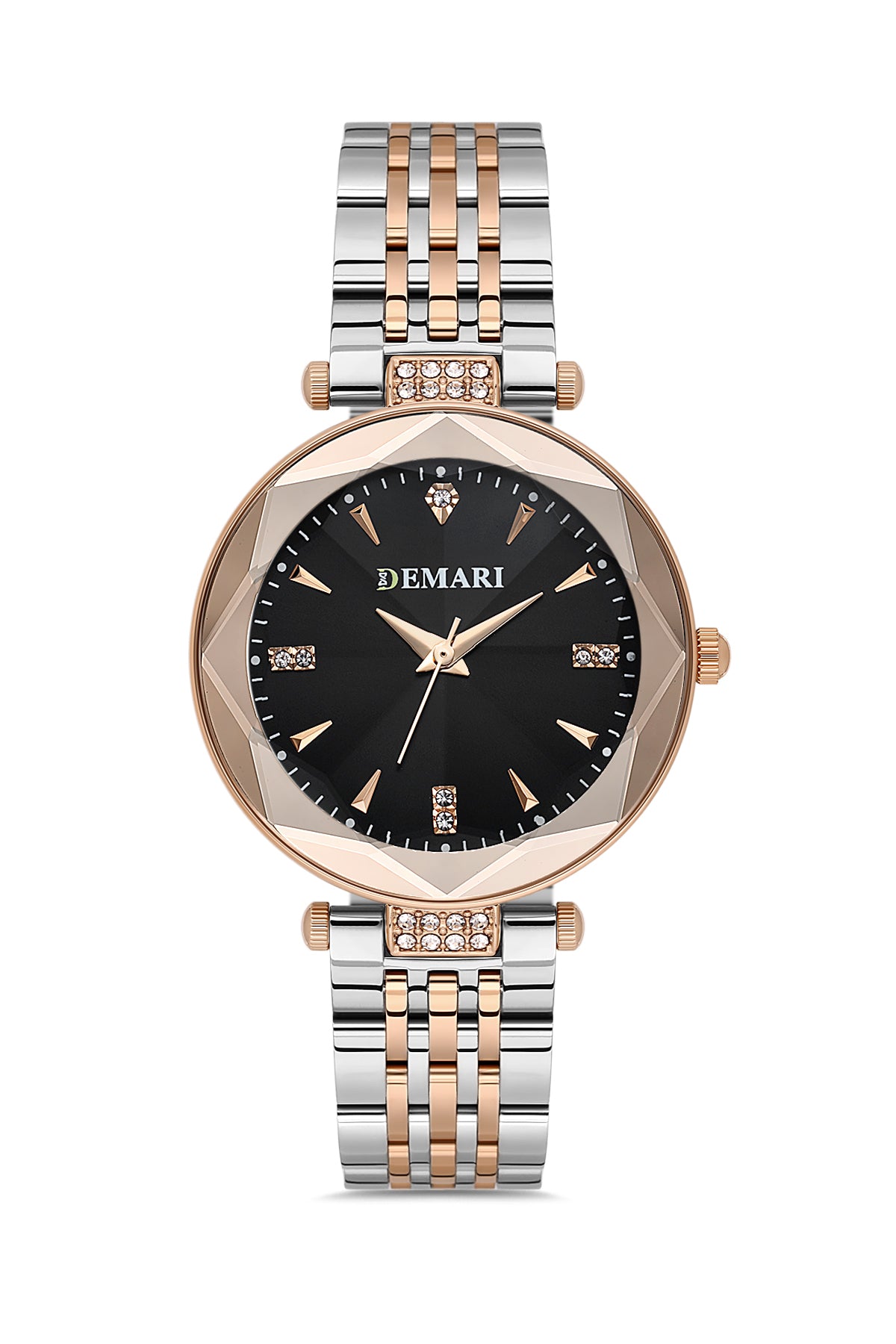 Kadın Kol Saati Quartz Mekanizma Gümüş & Rose Çelik Kordon Taş Detaylı Siyah Kadran DM-00104L-R2