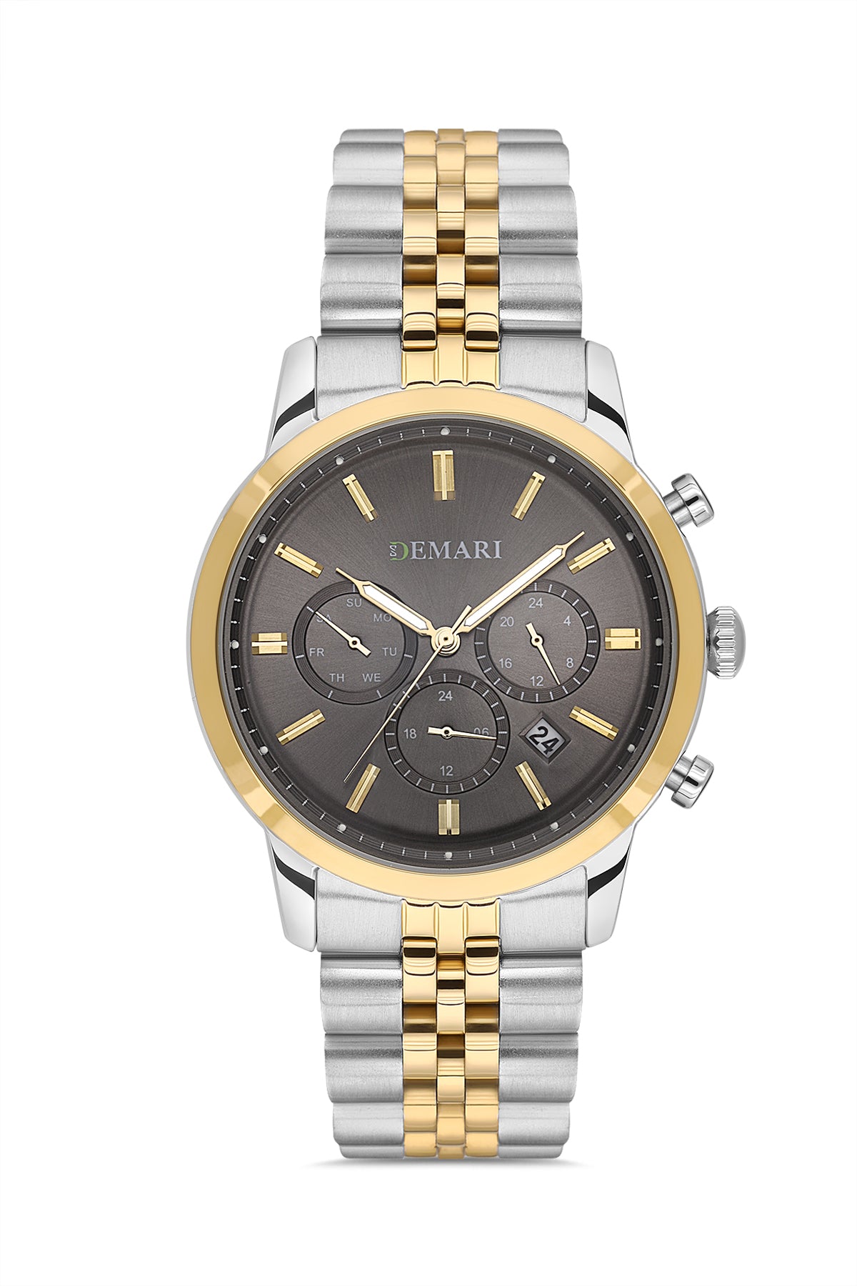 Erkek Kol Saati Quartz Full Fonksiyonlu Gümüş ve Gold Detaylı Çelik Kasa Gri Kadran DM-00111G-D9