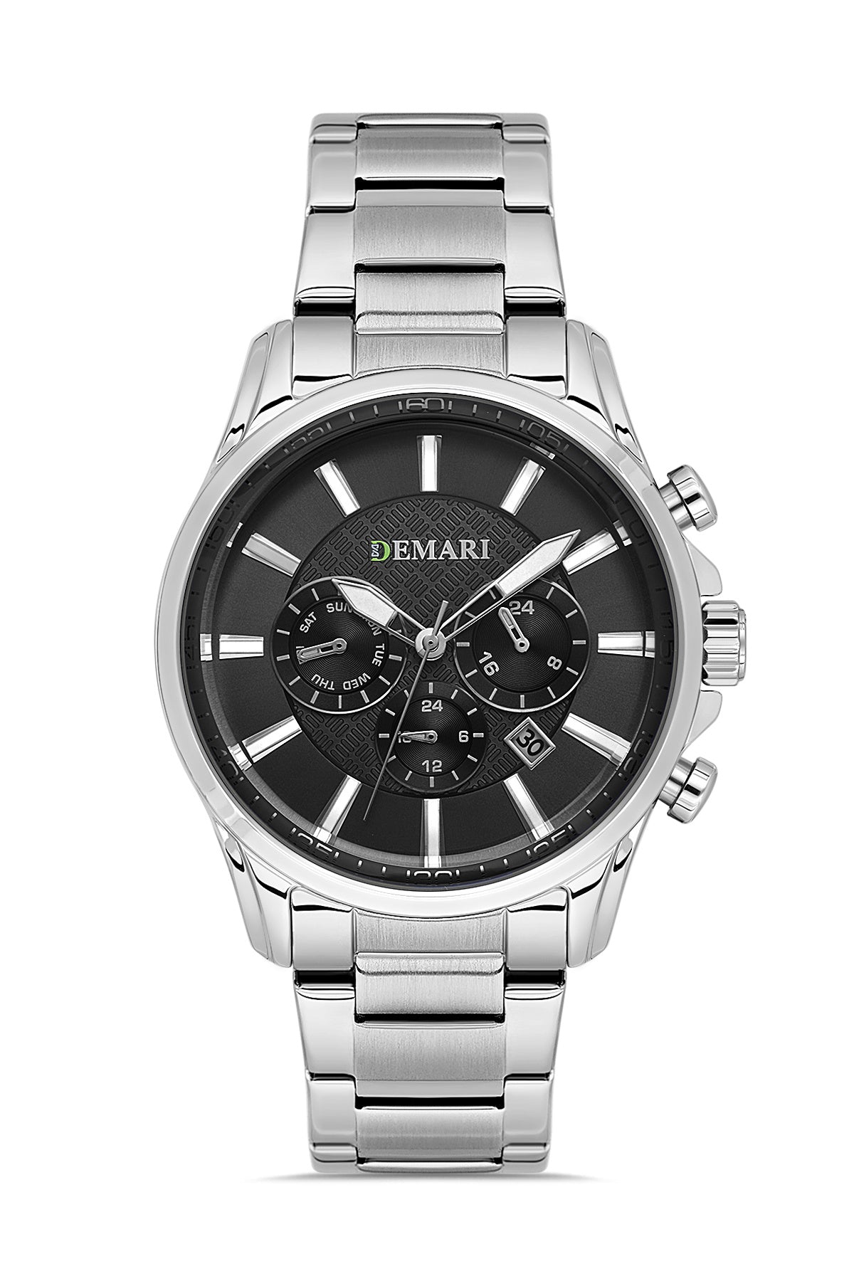 Erkek Kol Saati Quartz Mekanizma Gümüş Çelik Kordon Siyah Kadran – DM-00100G-A2