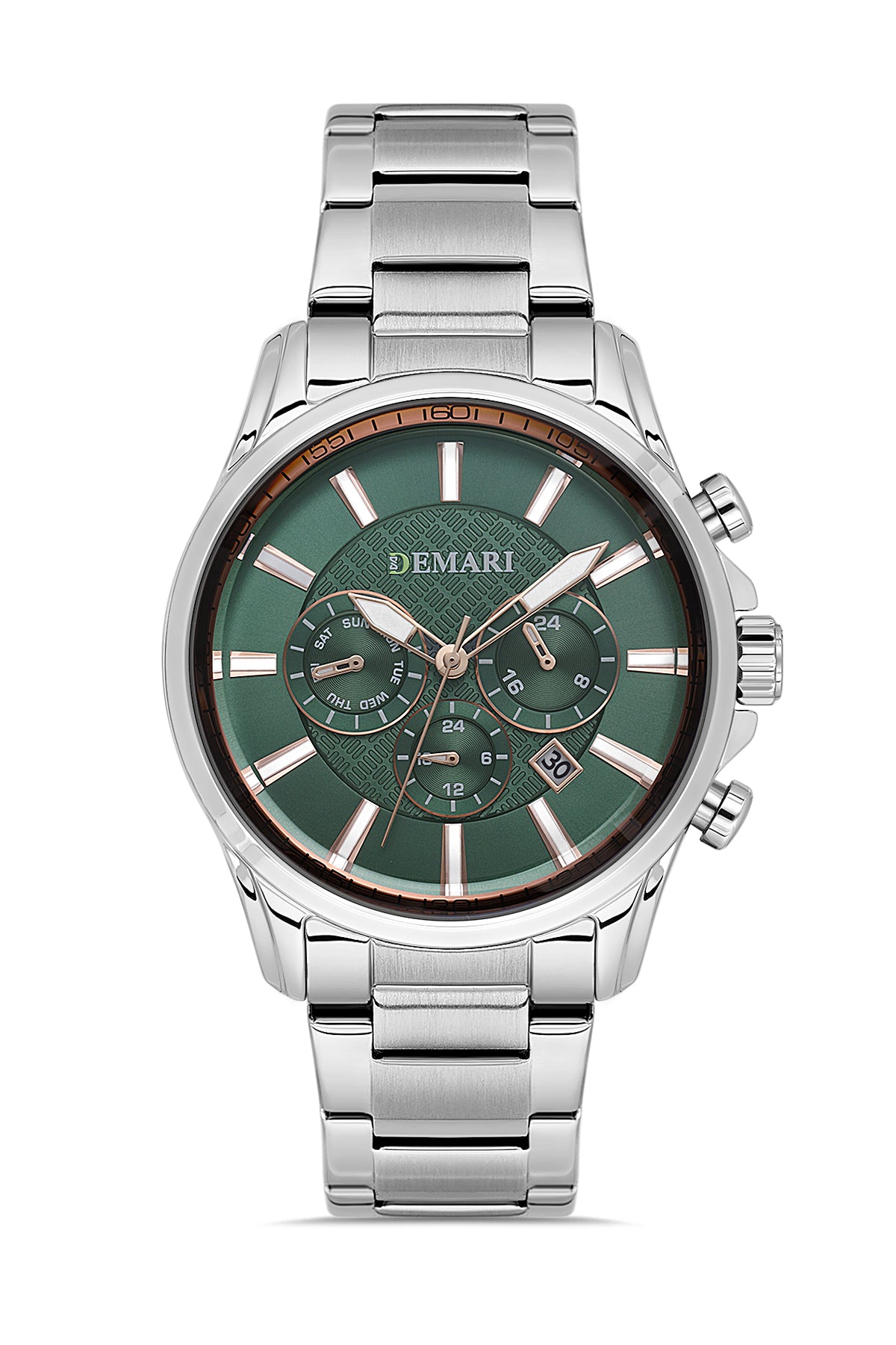 Erkek Kol Saati Quartz Mekanizma Gümüş Çelik Kordon Koyu Yeşil Kadran – DM-00100G-A10