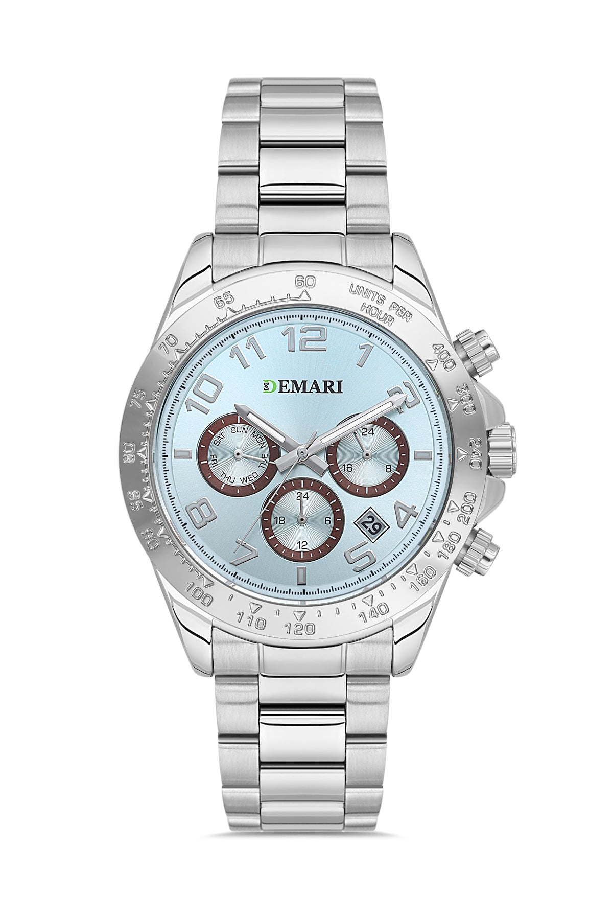 Erkek Kol Saati Quartz Mekanizma Multifunction Çelik Kordon Gök Mavi Kadran Tachymeter Bezel – DM-00108G-A15