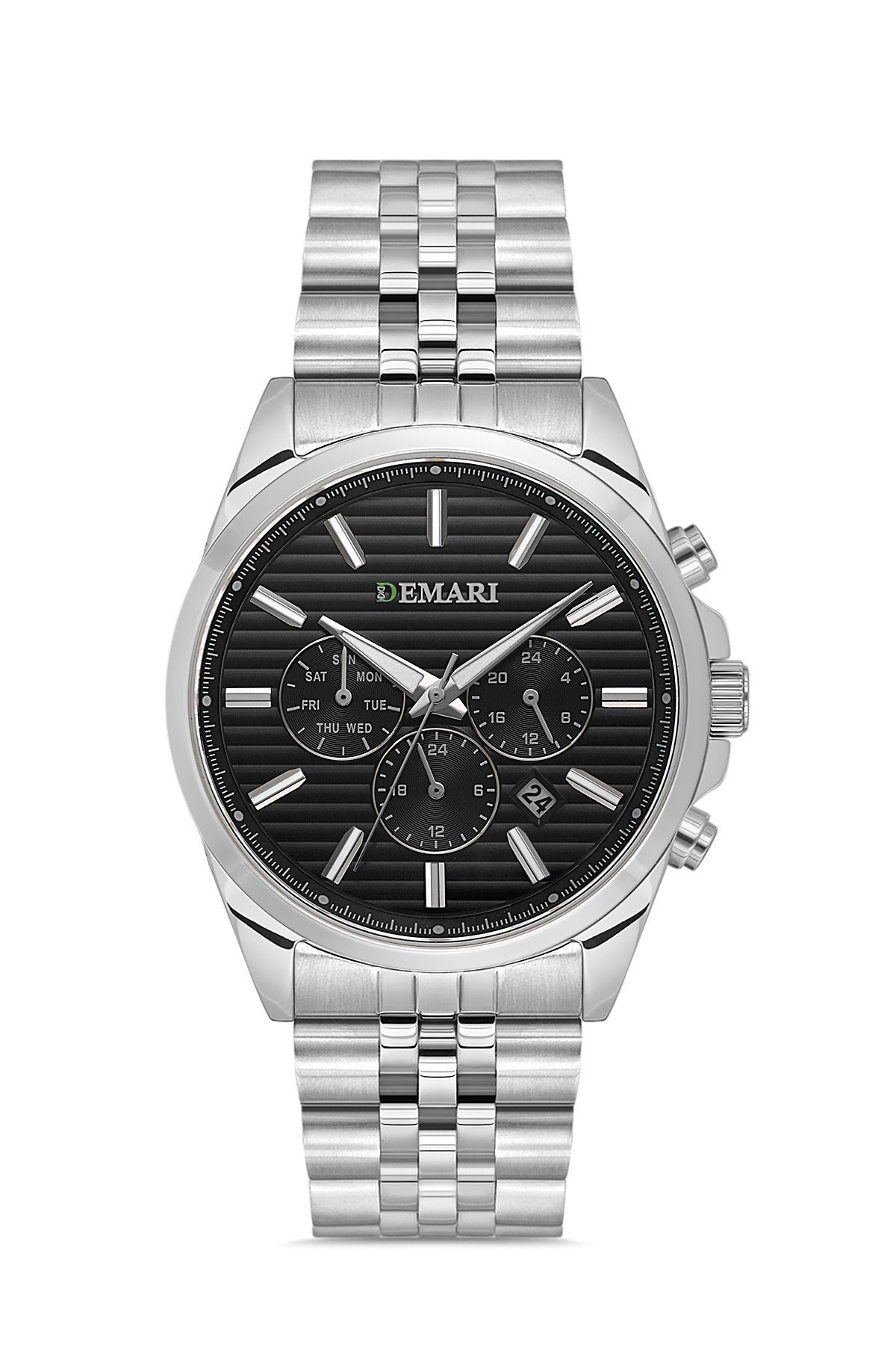 Erkek Kol Saati Quartz Full Fonksiyonlu Gümüş Çelik Kasa ve Kordon Çizgili Siyah Kadran DM-00113G-A2