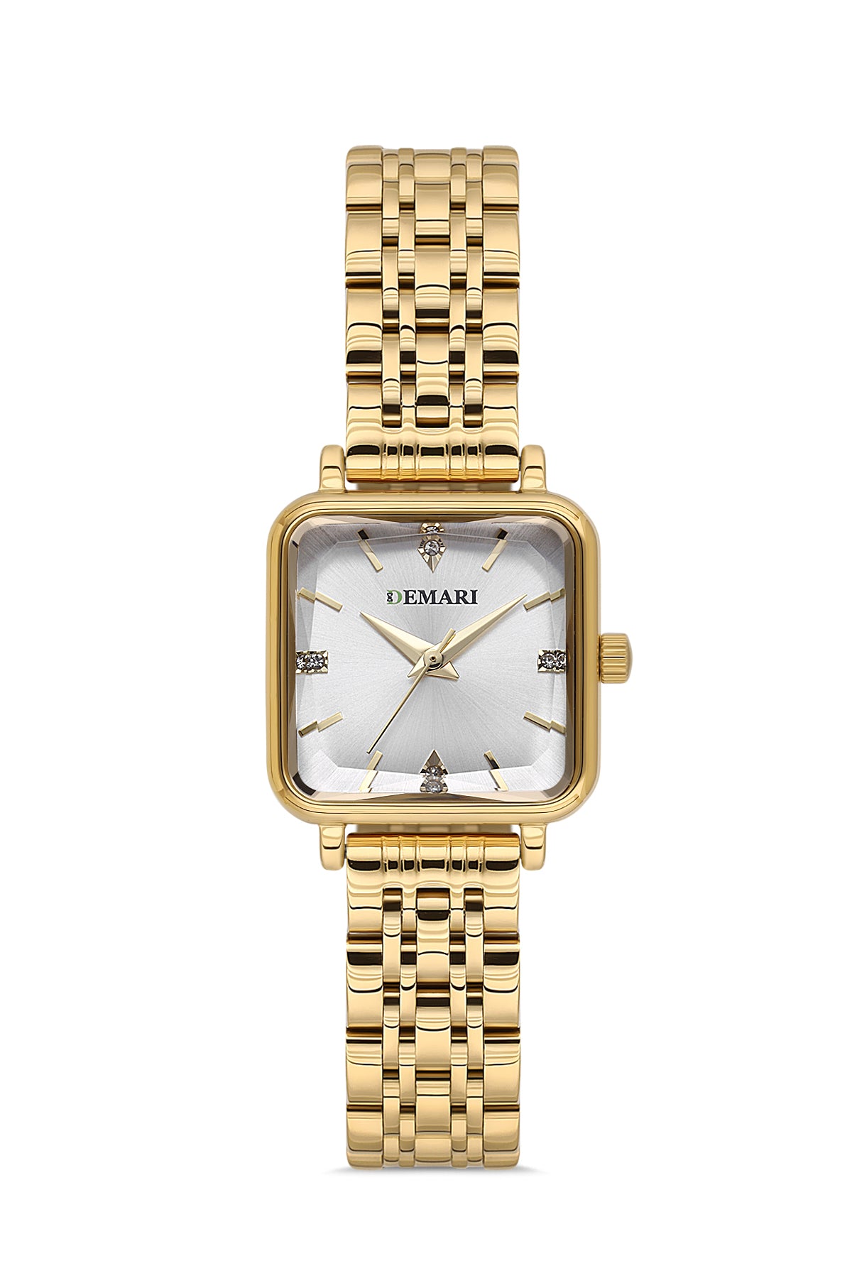 Kadın Kol Saati Quartz Mekanizma Gold Renk Kare Kasa Beyaz Kadran Taş Detaylı DM-00113L-B1