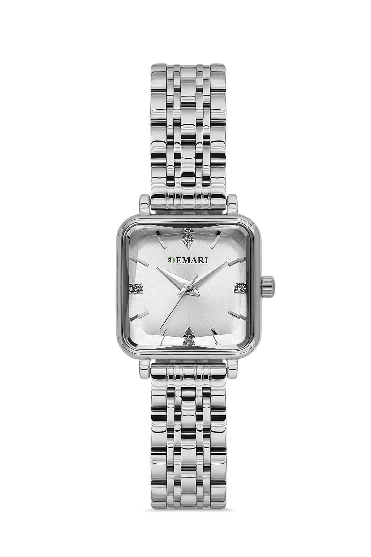 Kadın Kol Saati Quartz Mekanizma Gümüş Renk Kare Kasa Beyaz Kadran Taş Detaylı DM-00113L-A1